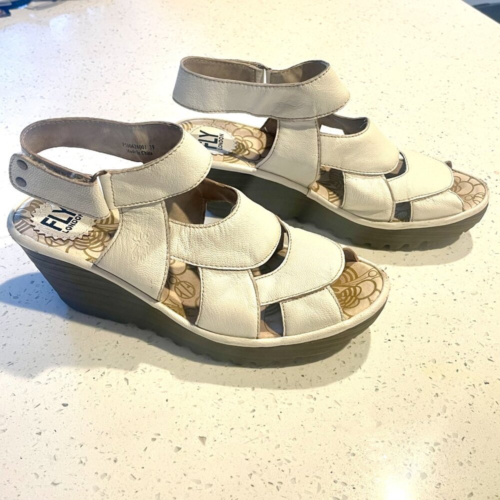 White Leather Women's Sandals - Fly London - Size 8.5, European Size 39